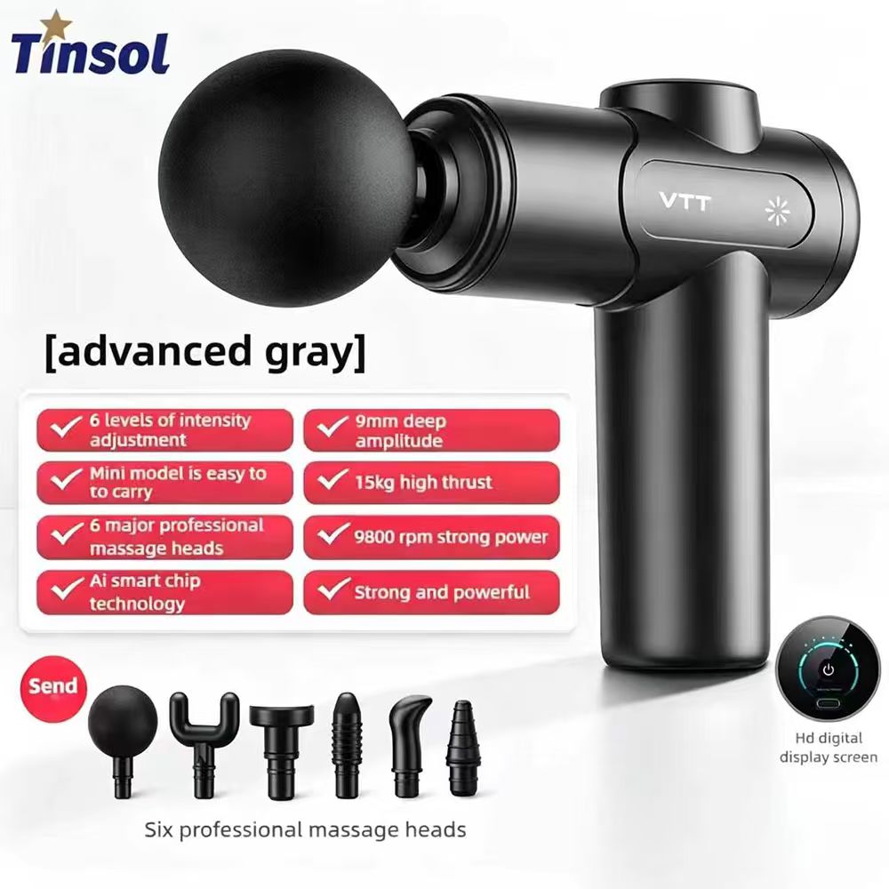 Electric Massage Gun Deep Tissue - TINSOL電動筋膜ガン ディープティシューパーカッションマッサージャー LEDタッチスクリーン 6種類の交換可能なマッサージヘッド