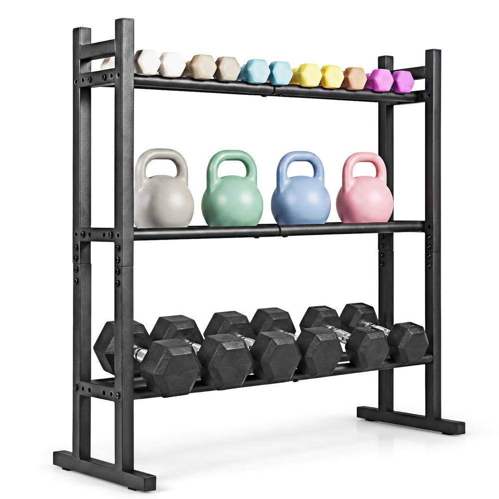 頑丈な3段ダンベルラック、粉体塗装スチール製ウェイト収納スタ - Fitness Equipment のレビューと価格