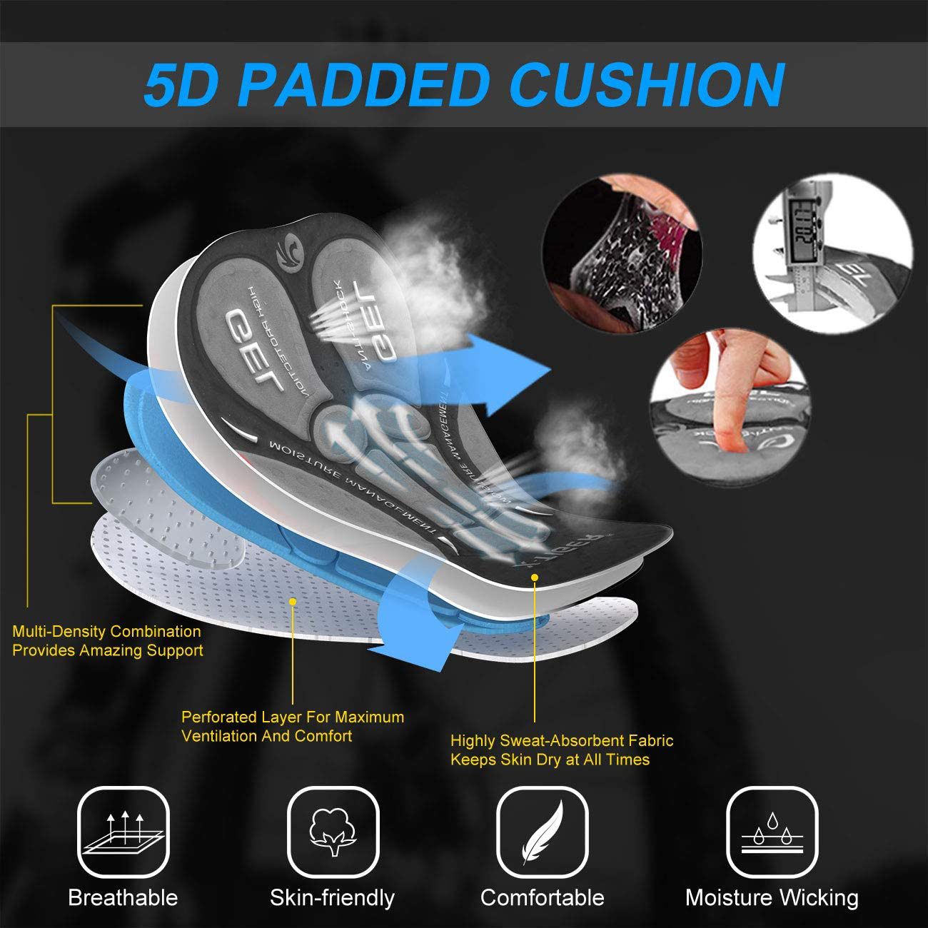 メンズ通気性サイクリング下着,パッド入りジェル,マウンテンバ - Padded Cycling Shorts 5D Gel のレビューと価格